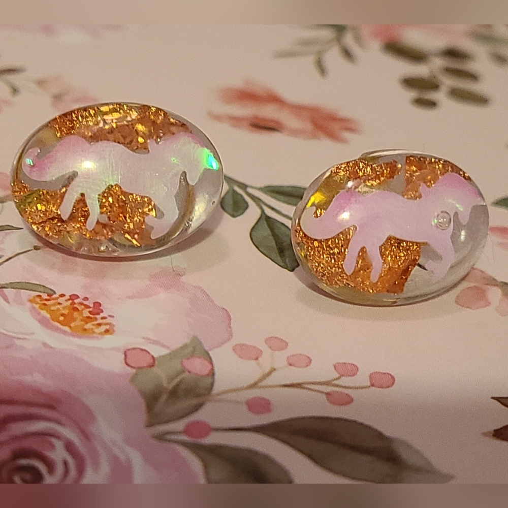 Unicorn Resin Earrings with Copper Leaf
